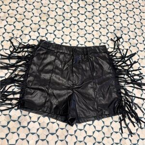 Black Fringe Faux Leather Shorts Farmer Heritage Festival wear Boho Chic